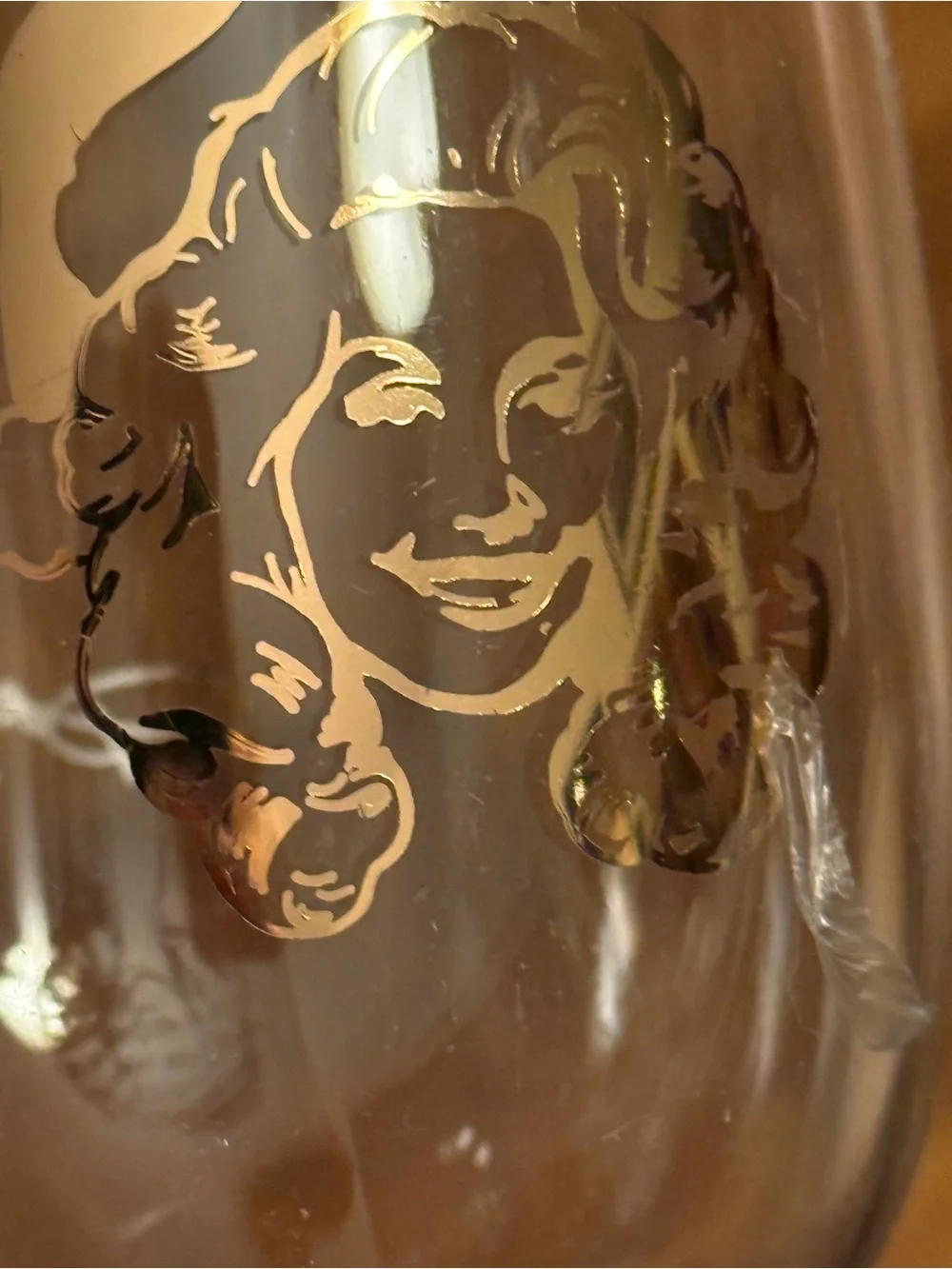 Clear Tumbler Set with Gold Portrait of Dolly Parton Set of 4 Plastic Wine Glass